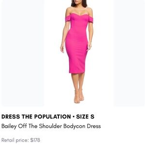 NWT Dress the Population Fuchsia Off-Shoulder Midi Dress